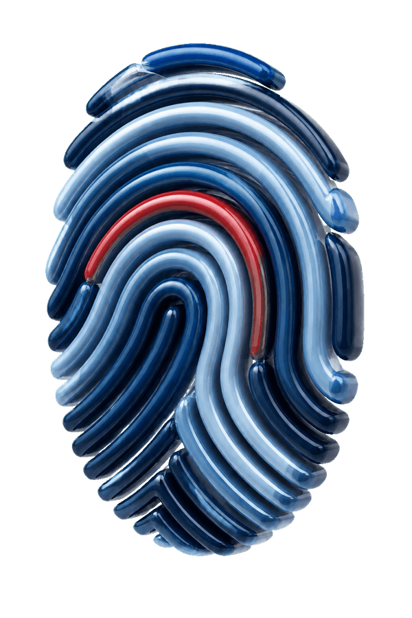 A tactile blue fingerprint with an Indonesian red accent