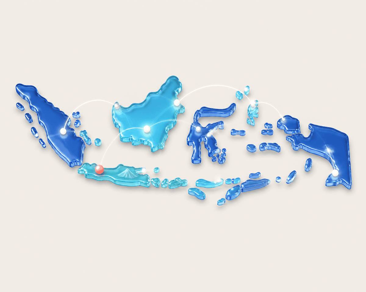 A connected glass map of the Indonesian archipelago